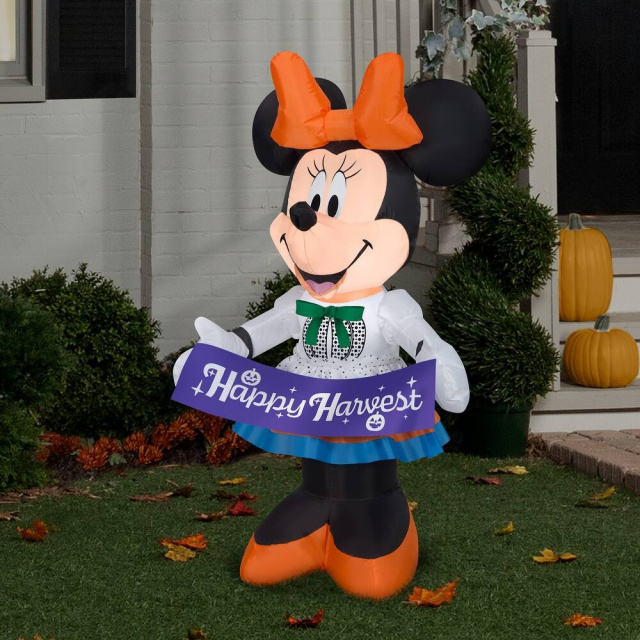 Minnie Holding Happy Harvest Banner Fall Inflatable